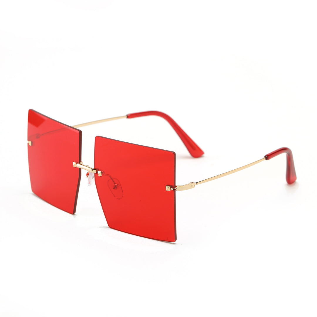 Damen modische quadratische Sonnenbrille mit breiten Gläsern und filigranem Metallrahmen Karnz