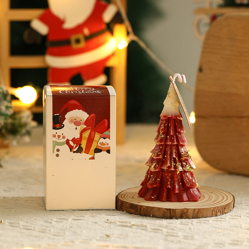 Festive Schichtige Kiefernnadel Texturierte Dekorative Tischwachs Baumkerze