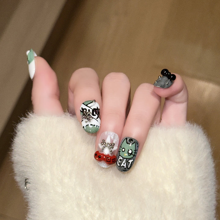 Verspieltes Charakterdesign Press-On Nagelkunstset Karnz