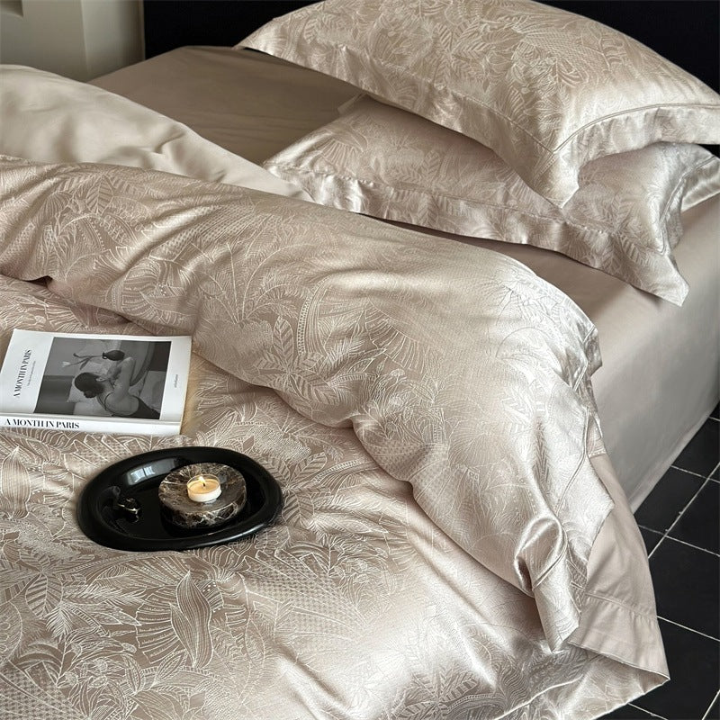 Jacquard Satin Botanisches Bettdeckenbezug-Set mit Umschlagkissenbezügen