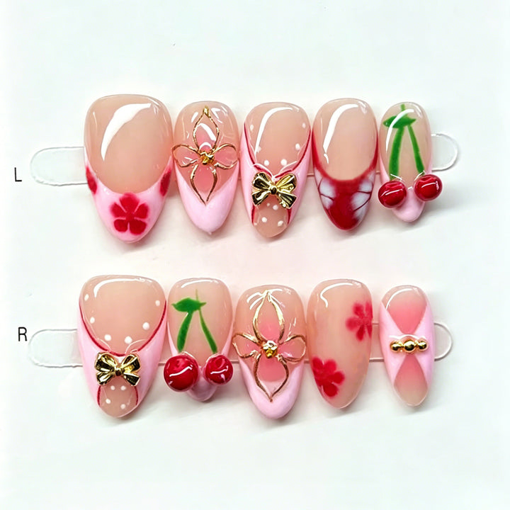 Künstlerisches Kirschblüten Press-On Nagelset Karnz