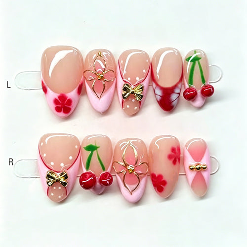 Künstlerisches Kirschblüten Press-On Nagelset Karnz