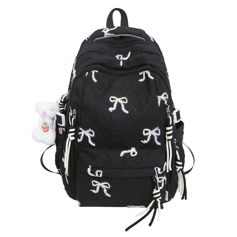 Gesteppt gestickter Rucksack mit Schleifenmotiv Karnz