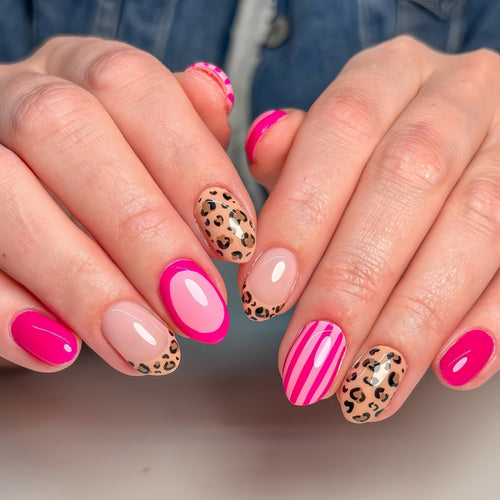Kunstnagel-Set mit Stilvollem Leoparden- und Streifenmuster Karnz