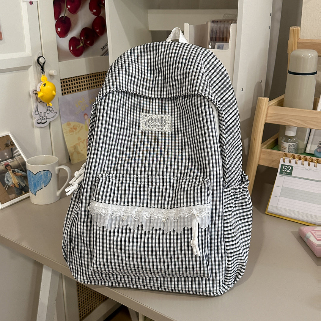 Charmantes gestreiftes Rucksack mit Spitzenbesatz Karnz