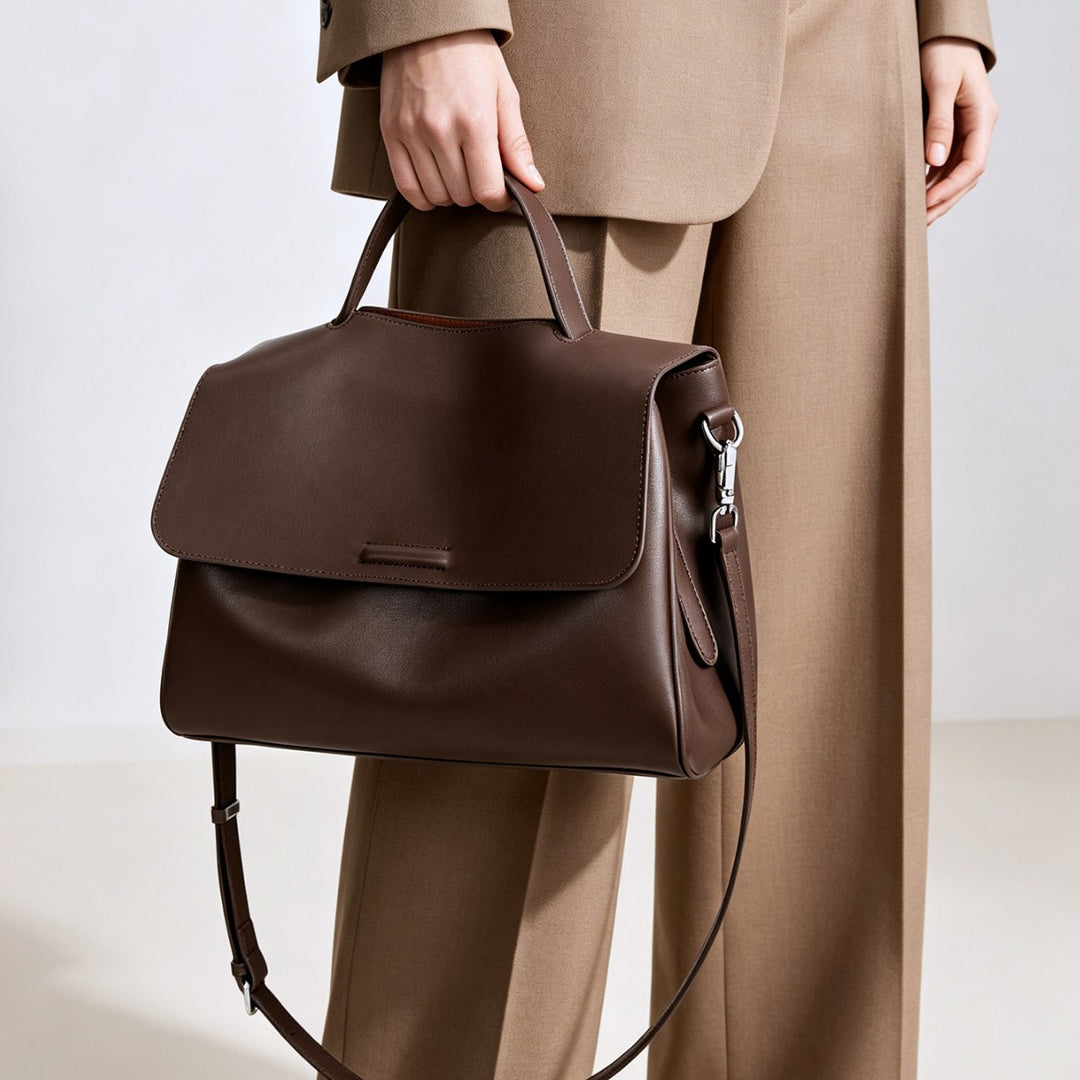 Strukturierte Top-Handle Klapp-Tasche mit abnehmbarem Crossbody-Tragegurt