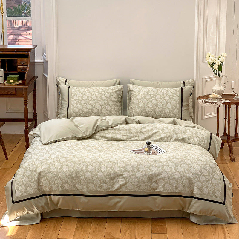 Luxus Baumwoll-Satin Blumen Bettdeckenbezug Set mit Aquarell Blumenmotiven, kontrastierendem Kastenrand & versteckten Eckenbindern