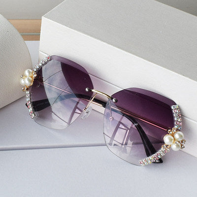 Damen extravagante Oversized-Sonnenbrille mit Perlverzierungen Karnz