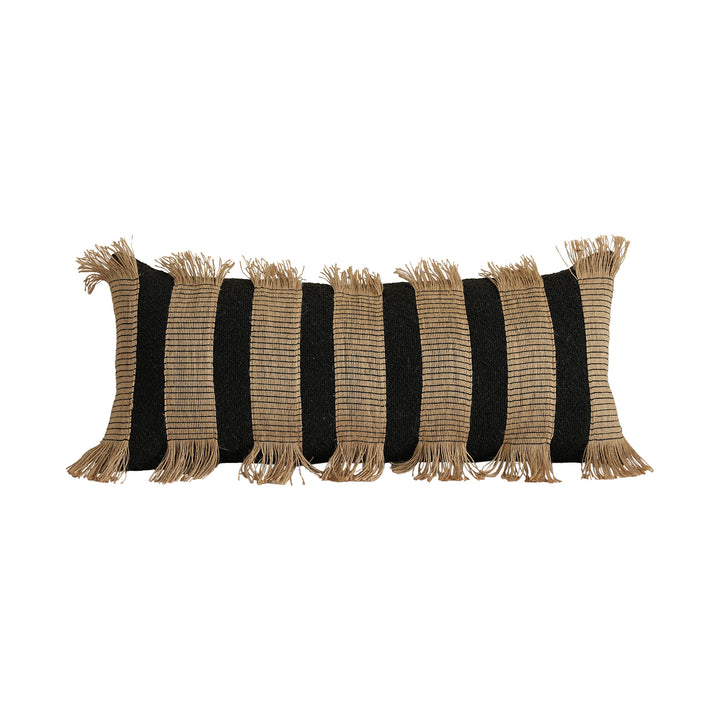 Gewebter Kissenbezug mit Bouclé-Oberfläche und Jute‑Fransen Karnz
