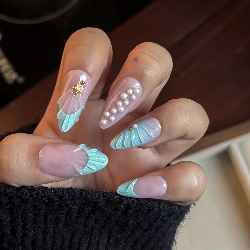 Künstlerisch vom Ozean inspiriertes Press-On-Nagelset Karnz