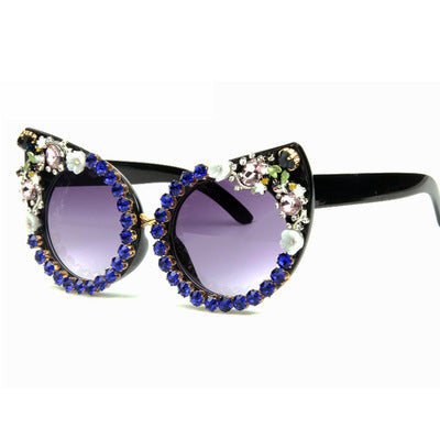 Damen Cat-Eye Sonnenbrille mit funkelnden Schmucksteinen Karnz