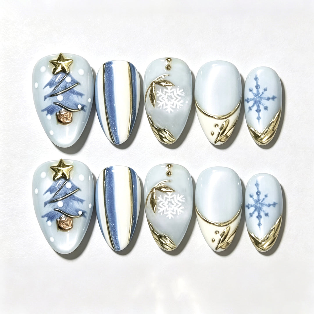 Winter-Themed Press-On Nail Set with Elegant Holiday Designs Karnz