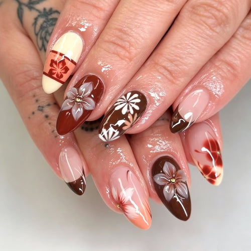 Floral Herbst-Themen Druck-Nagelkunst-Set
