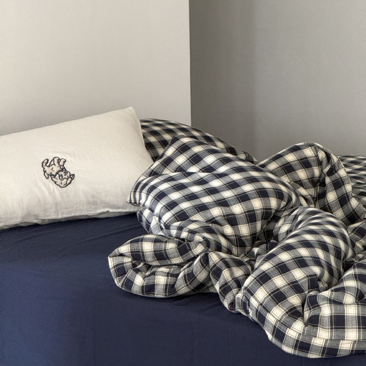Patchwork-Plaid Wende-Bettwäsche-Set aus Baumwolle-Leinen mit Kissenbezügen