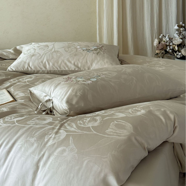Luxus Bestickte Baumwollsatin Bettdeckenbezug Set