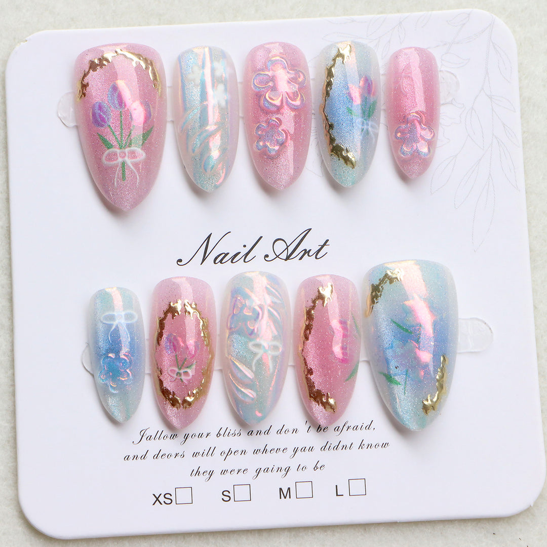 Saisonale Blumen Press-On Nagelkunst Set Karnz