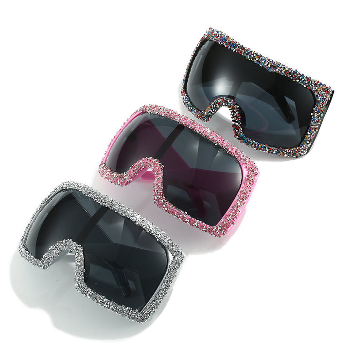 Damen Sportliche Oversized-Sonnenbrille mit Strassverzierungen Karnz
