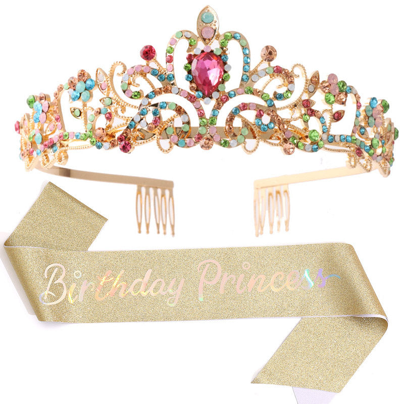 Damen Glitzernde Prinzessinnenkrone mit Birthday Princess Schärpe Karnz