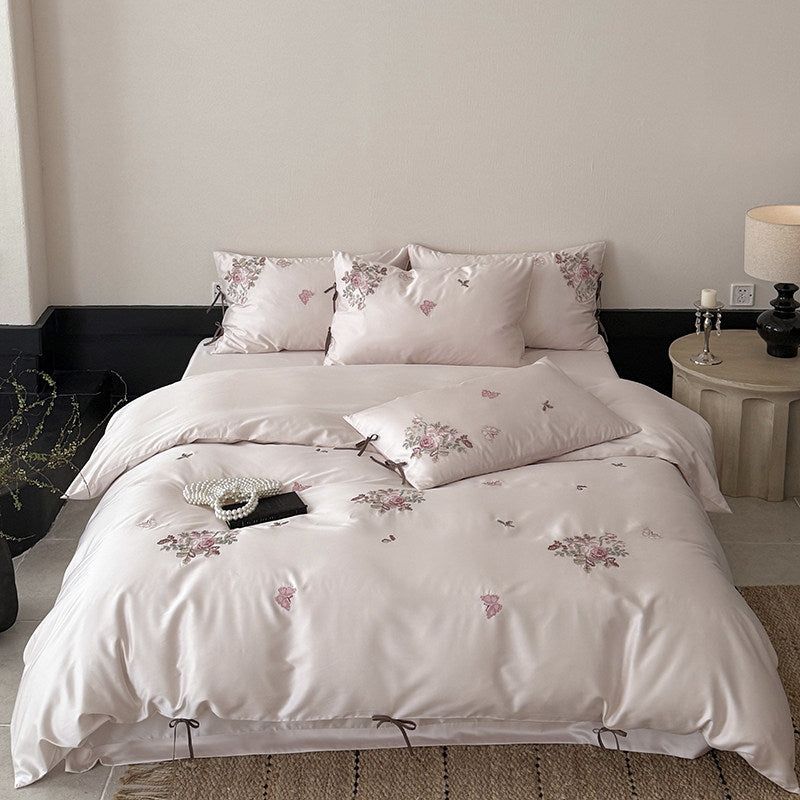 Luxus Bestickte Baumwollsatin Bettbezug Set