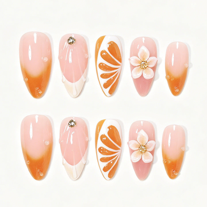 Künstlerisches Floral Press-On Nagelspitzen-Set Karnz