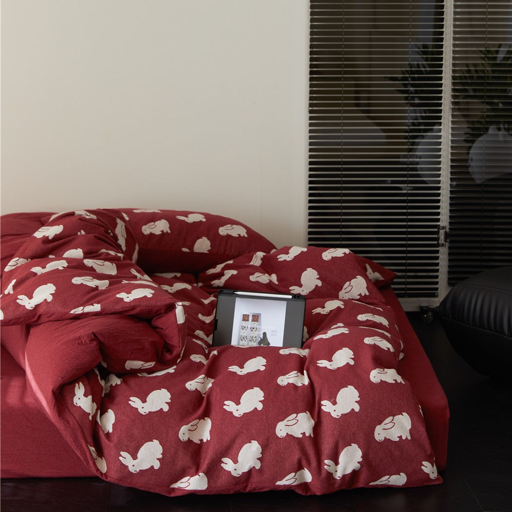 Clover-Print Baumwoll-Percale Bettbezug mit Eckenbindungen und Umschlagverschluss