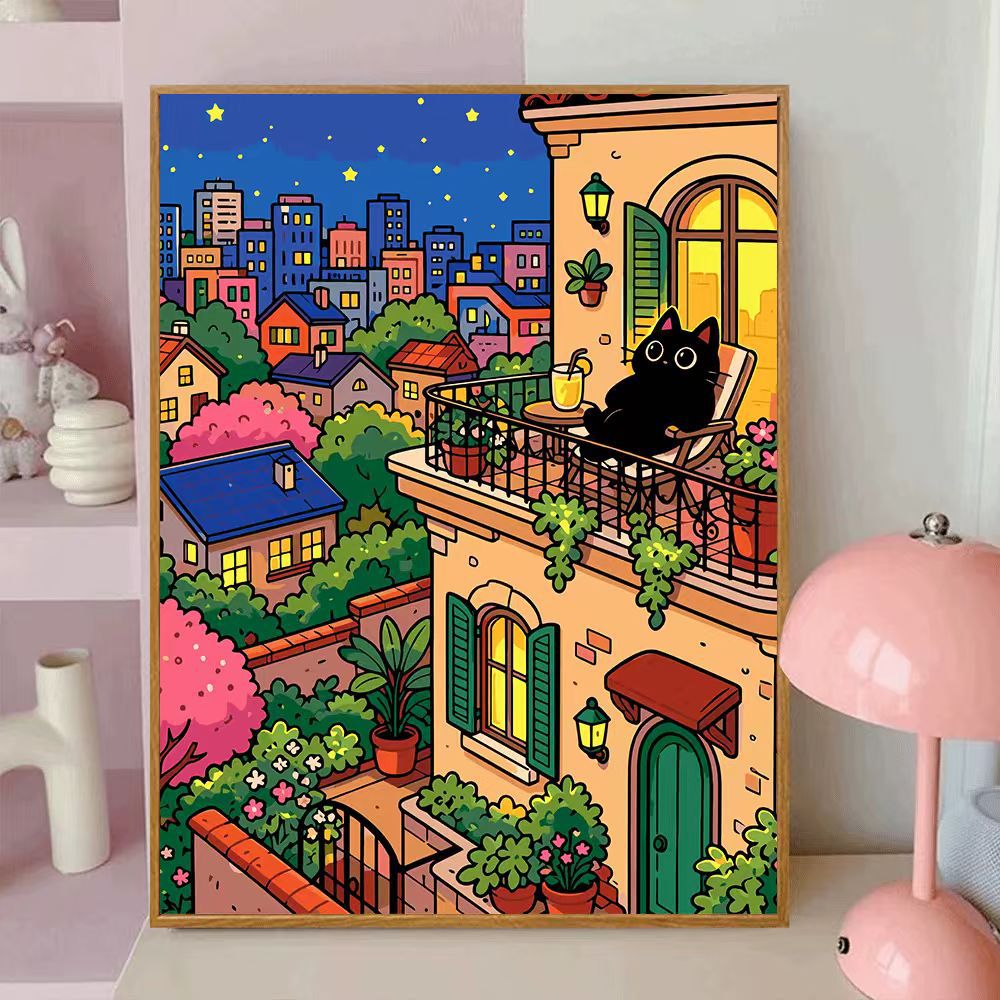 Verspielt katzenmotiviertes dekoratives Wand-Leinwandkunst Karnz
