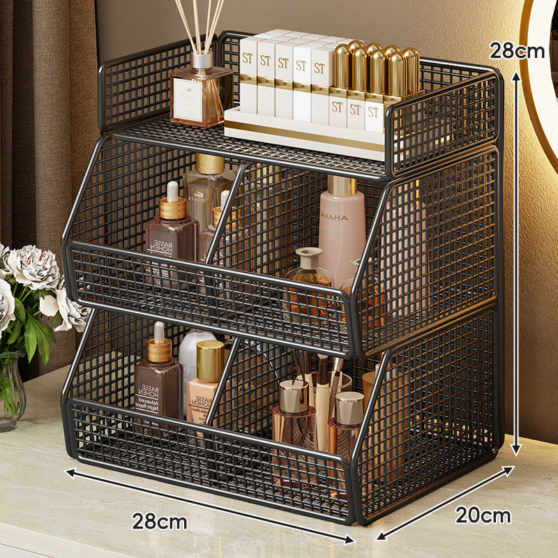 Zweischichtiger Metallgitter-Countertop-Vanity-Organizer-Regal mit erhöhtem Frontlippe
