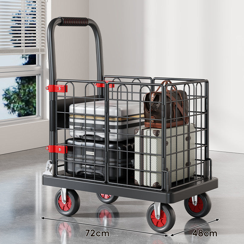 Robuster Plattform-Gepäckwagen mit erhöhtem Sicherheitsgeländer und ergonomischem gepolstertem Griff