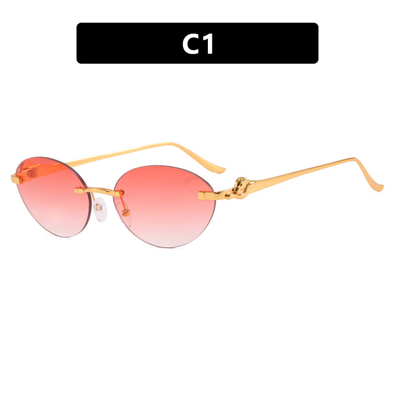 Damen runde Sonnenbrille mit elegantem, halbtransparentem Rahmen und modischen Details Karnz