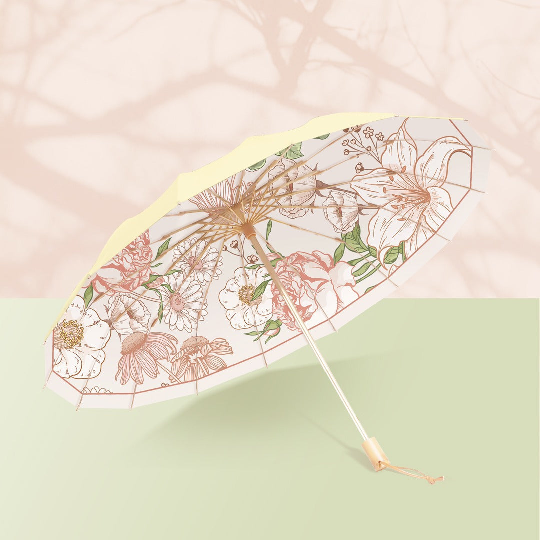Damen eleganter Falt-Regenschirm mit floralen Mustern Karnz