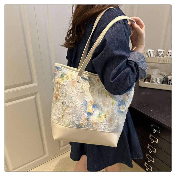 Künstlerische floral gestickte Tote-Bag Karnz