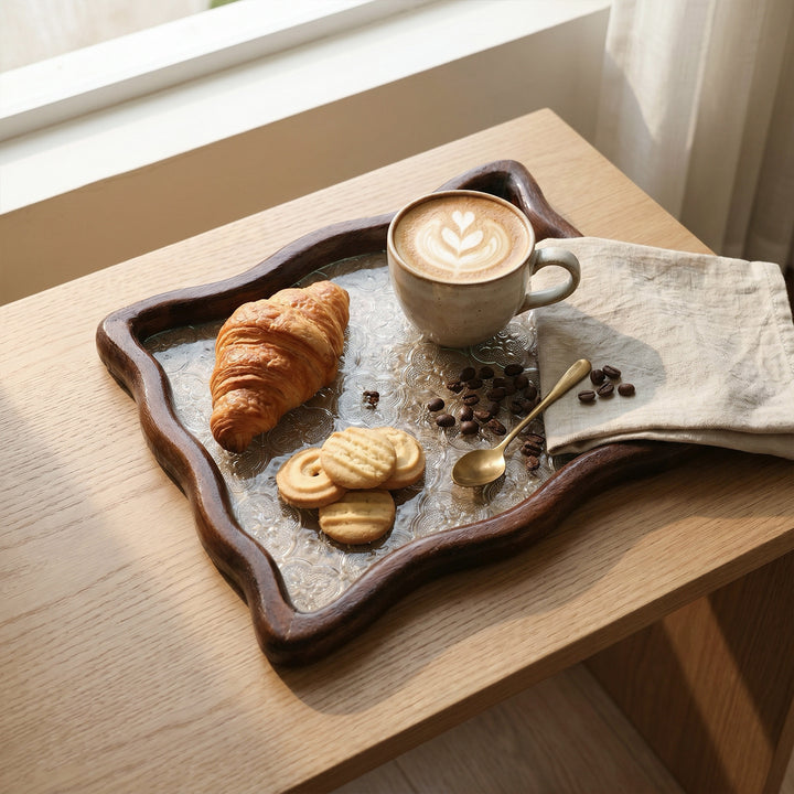 Eleganter Vintage Glas- und Holz-Dekoteller