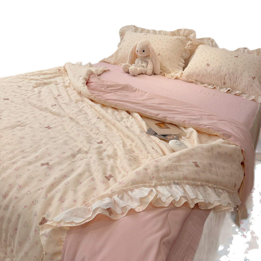 Patchwork-Bettwäscheset aus Baumwoll-Musselin mit Rüschen und leichter Steppdecke