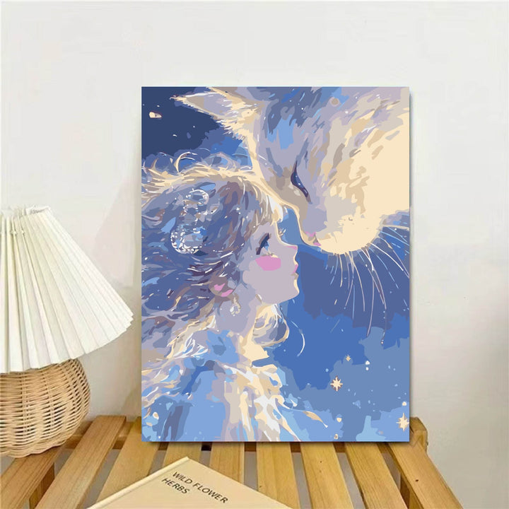 Verspielte Fantasie Katze und Mädchen Wandkunst Karnz
