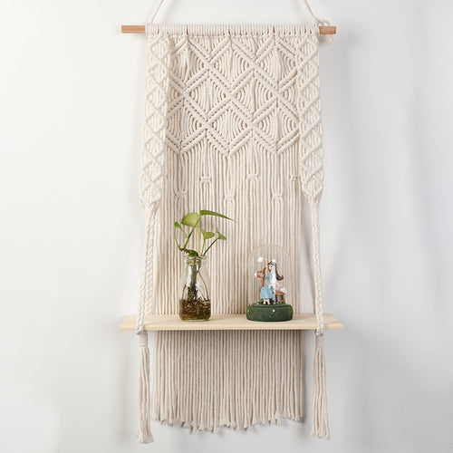 Makramee Wandregal mit integriertem Pflanzenhalter Karnz