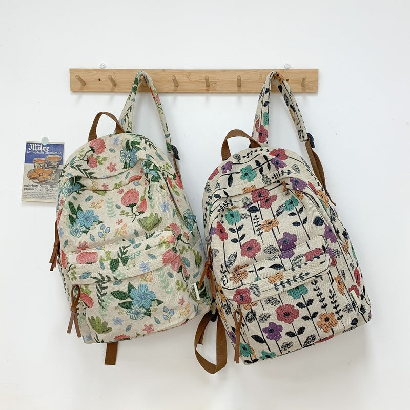 Blumenmuster Canvas Rucksack Karnz