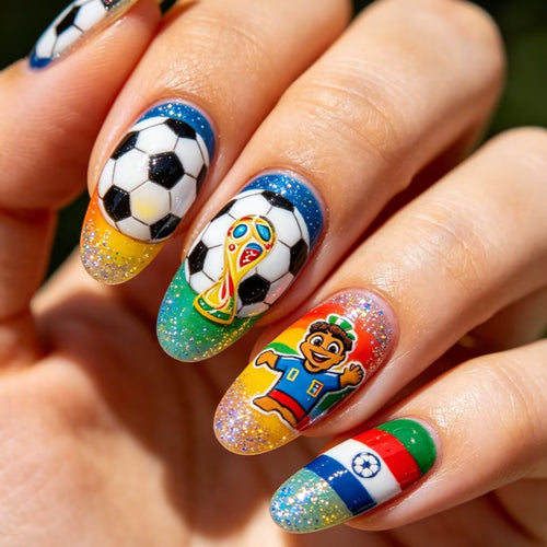 Kunstnägel mit Fußball-Motiv und Glitzerakzenten Karnz