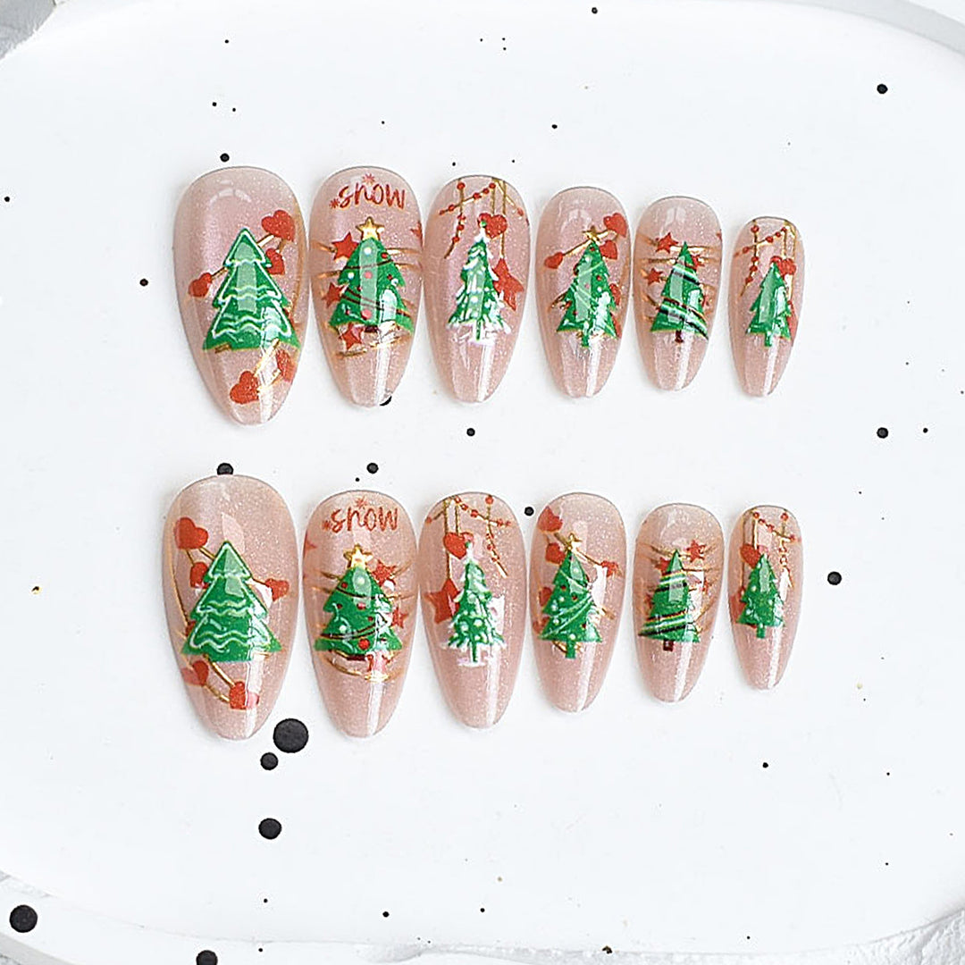 Festliches Baum-Themen Press-On Nagelset Karnz