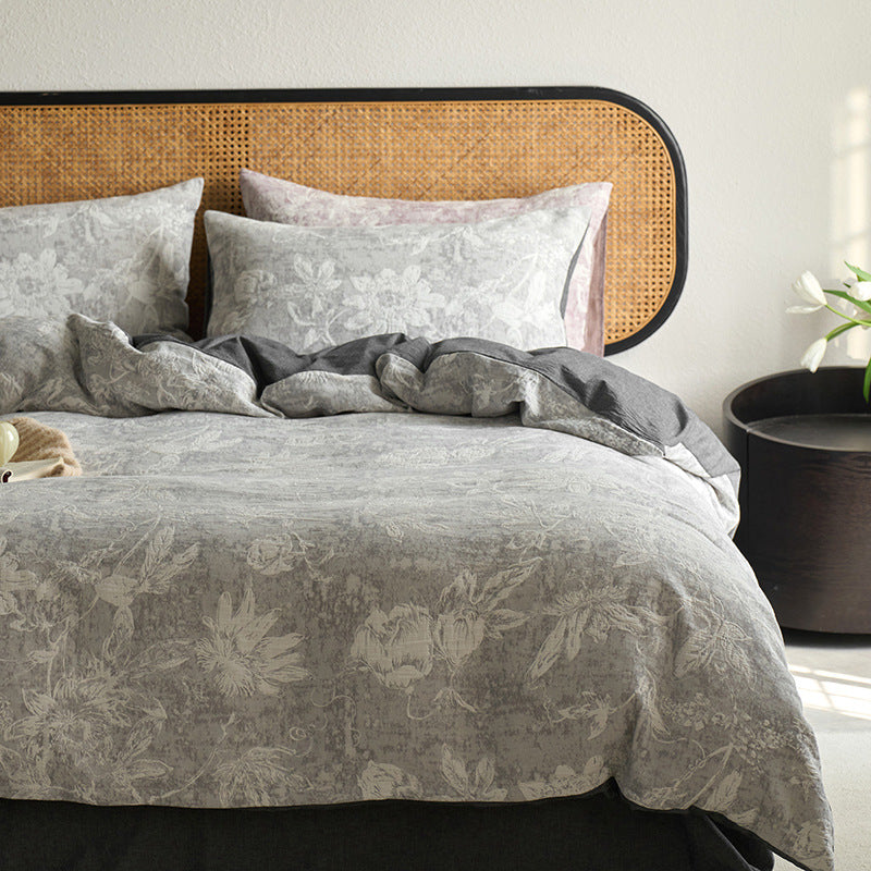 Wendbares Baumwoll-Bettwäscheset mit floralem Toile-Print und Leinenoptik