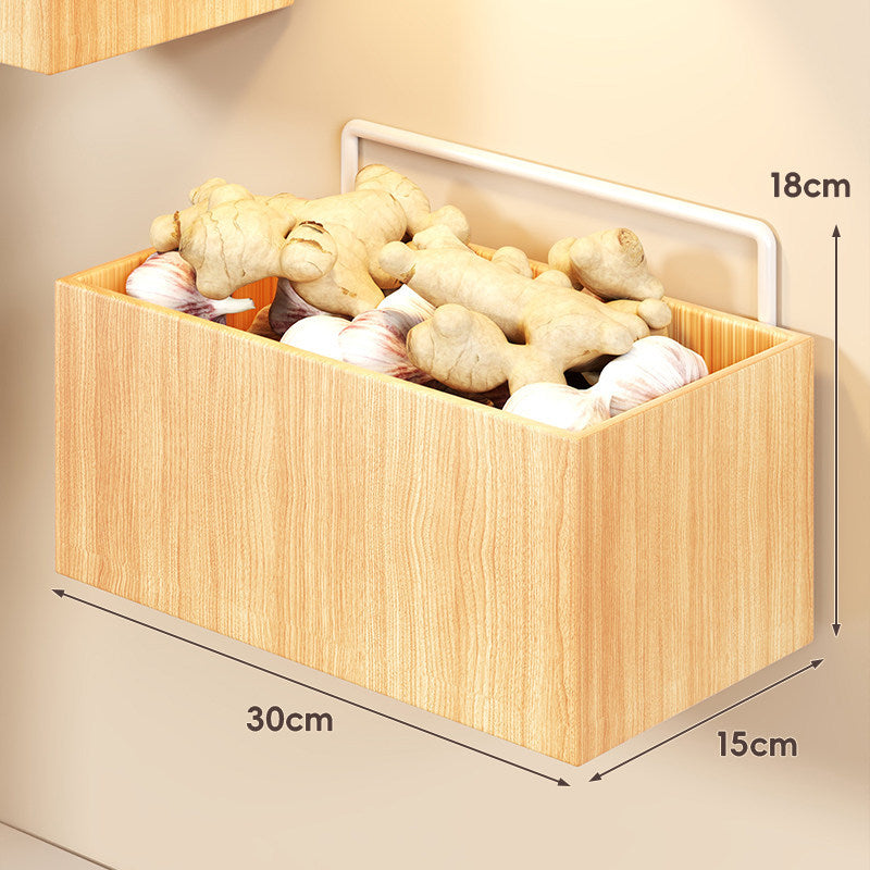 Wandmontierte Holzoptik Küchenlagerbox Organizer mit Klebehalterung