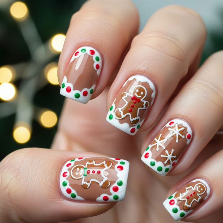 Festliche Lebkuchen-Themen Nagelkunst Verlängerungen Karnz