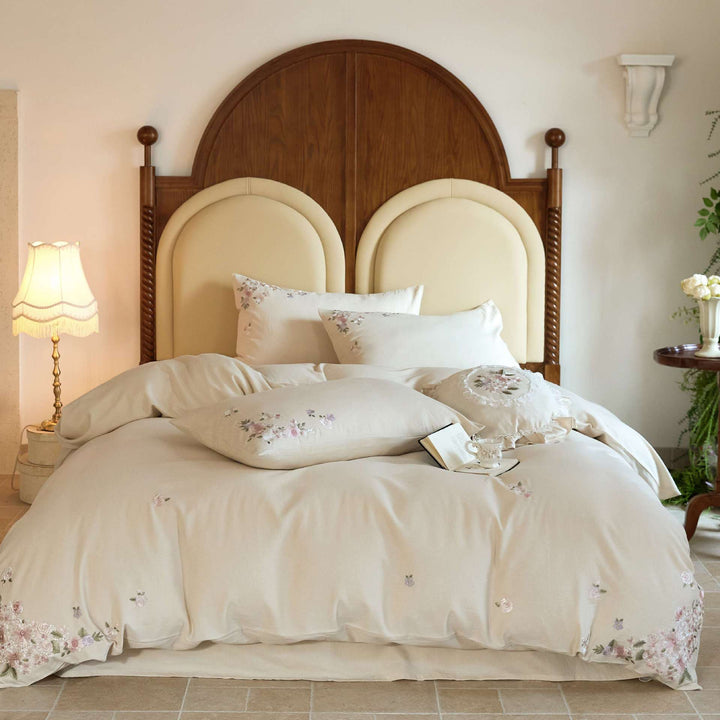 Besticktes Floral Baumwolle Bettbezug Set