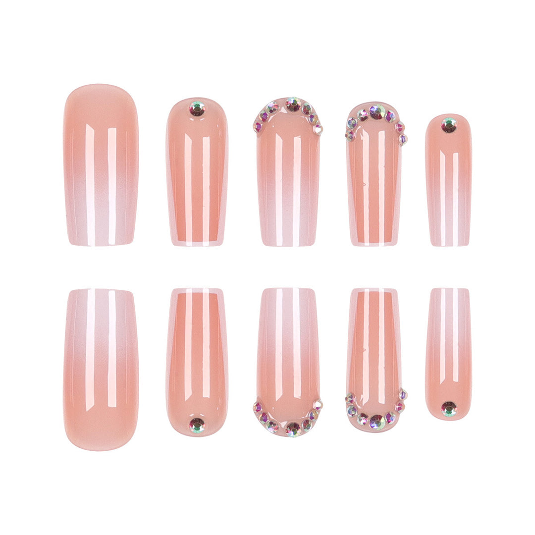 Aufwendige mit Strass verzierte lange Press-On Nägel Karnz
