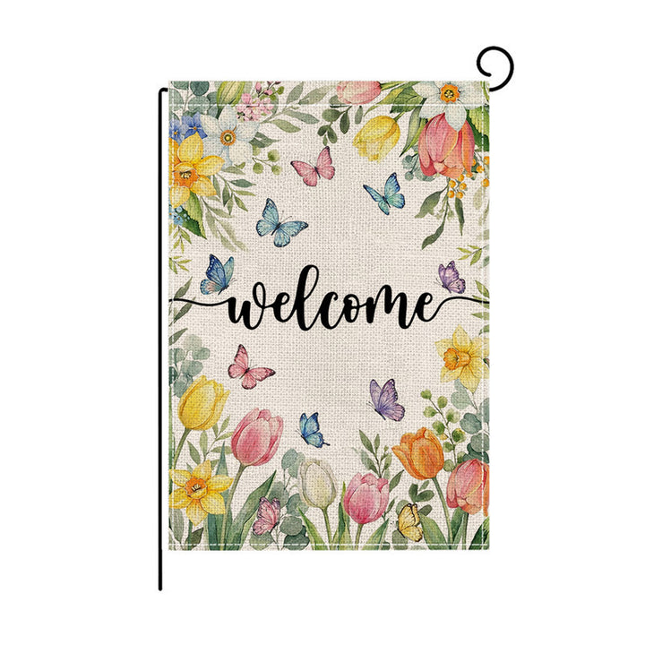 Aquarell Floral Willkommen Gartenflagge Doppelseitige Jute-Textur Outdoor Dekorative Gartenbanner