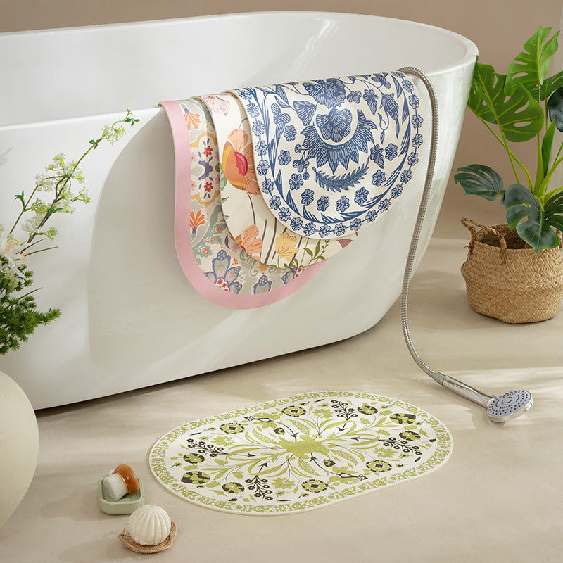 Ovales Tischset aus abwischbarem Baumwoll‑Leinen‑Mix mit detailreichem Blumenprint