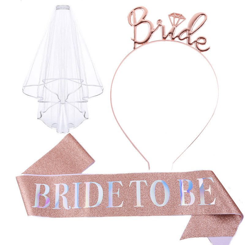 Damen Braut-Accessoires Set mit schimmerndem Schleier und personalisiertem Sash Karnz