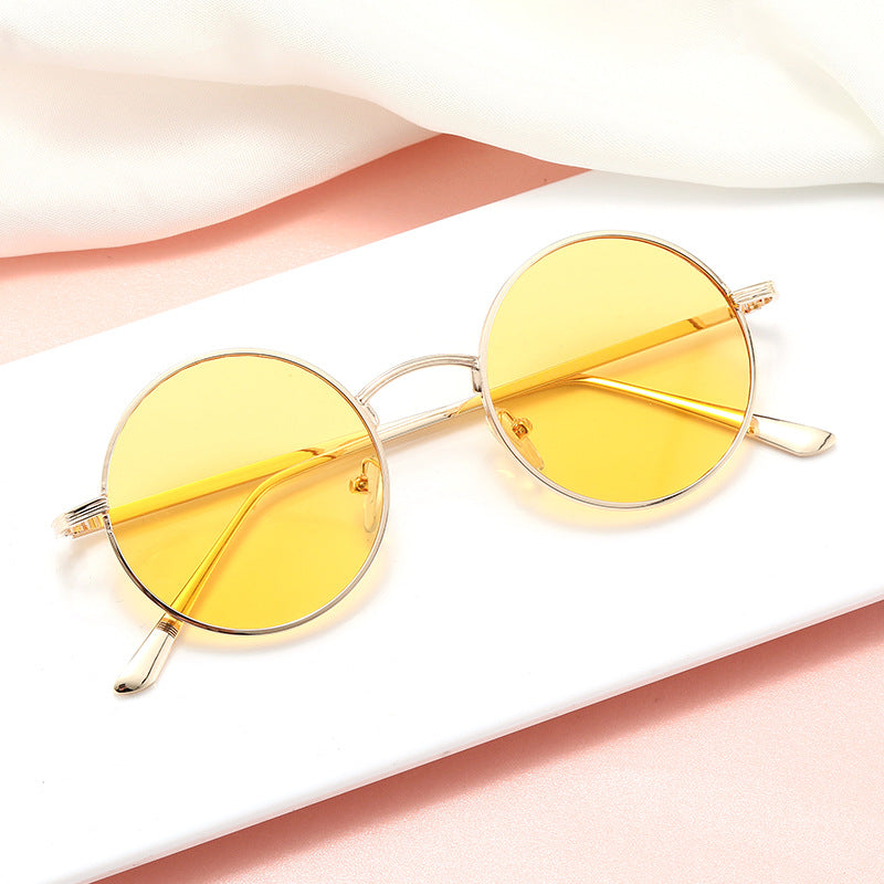 Damen modische Brille mit runden Gläsern und feinem Metallrahmen Karnz