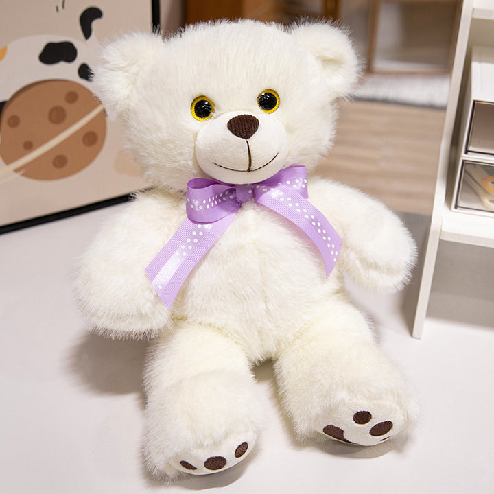 Deluxe Sitz Plüsch Teddybär Kuschler mit Langhaar-Faux-Fell, gesticktem Gesicht & Satinschleife Karnz