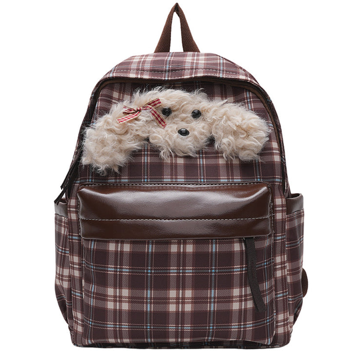 Plüsch Rucksack mit Einzigartigem Karomuster und Lässigem Tiermotiv Karnz