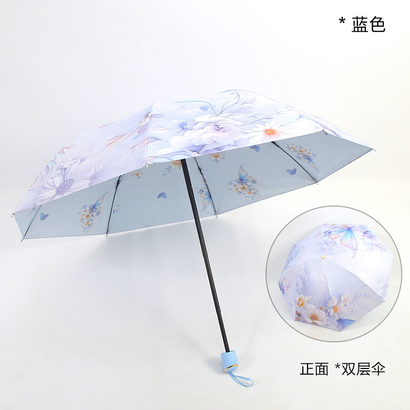 Damen eleganter Falt-Regenschirm mit floralen Motiven Karnz